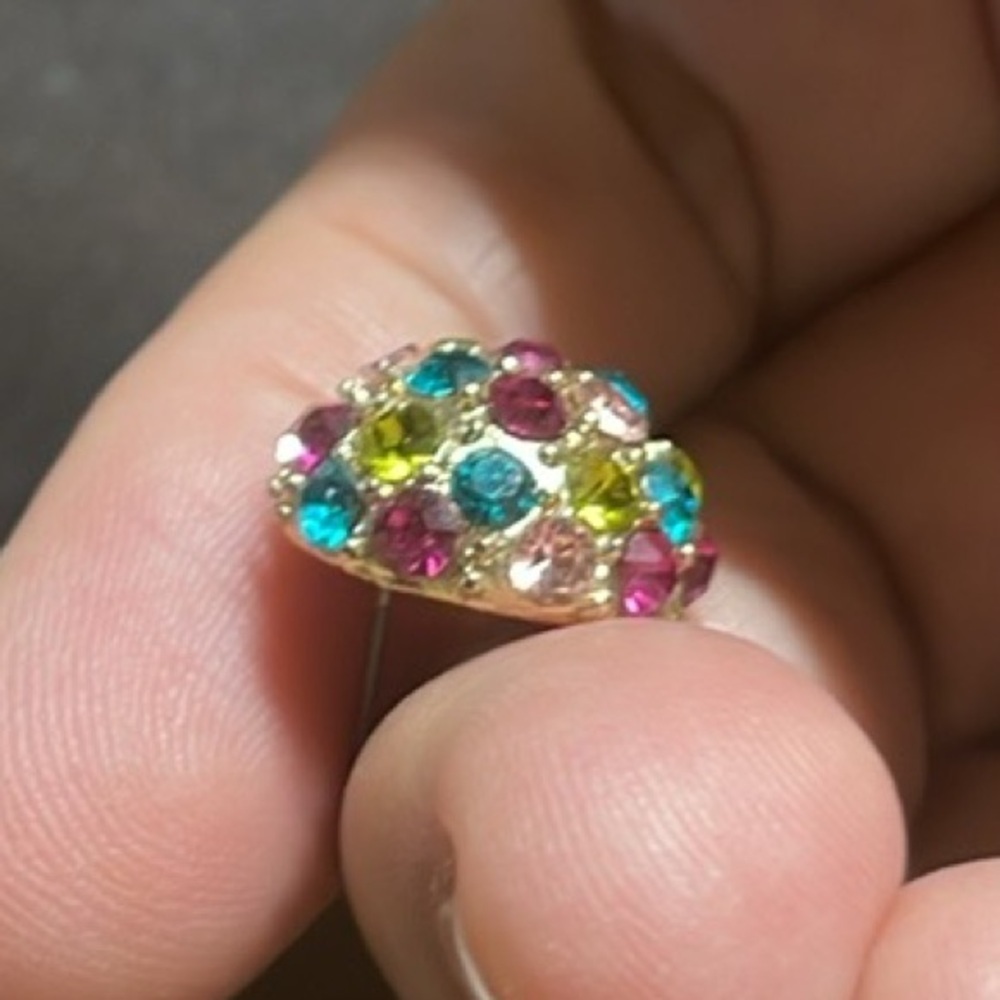 Confetti Dome Colorful Rhinestones Pierce Earrings. - Picture 3 of 4
